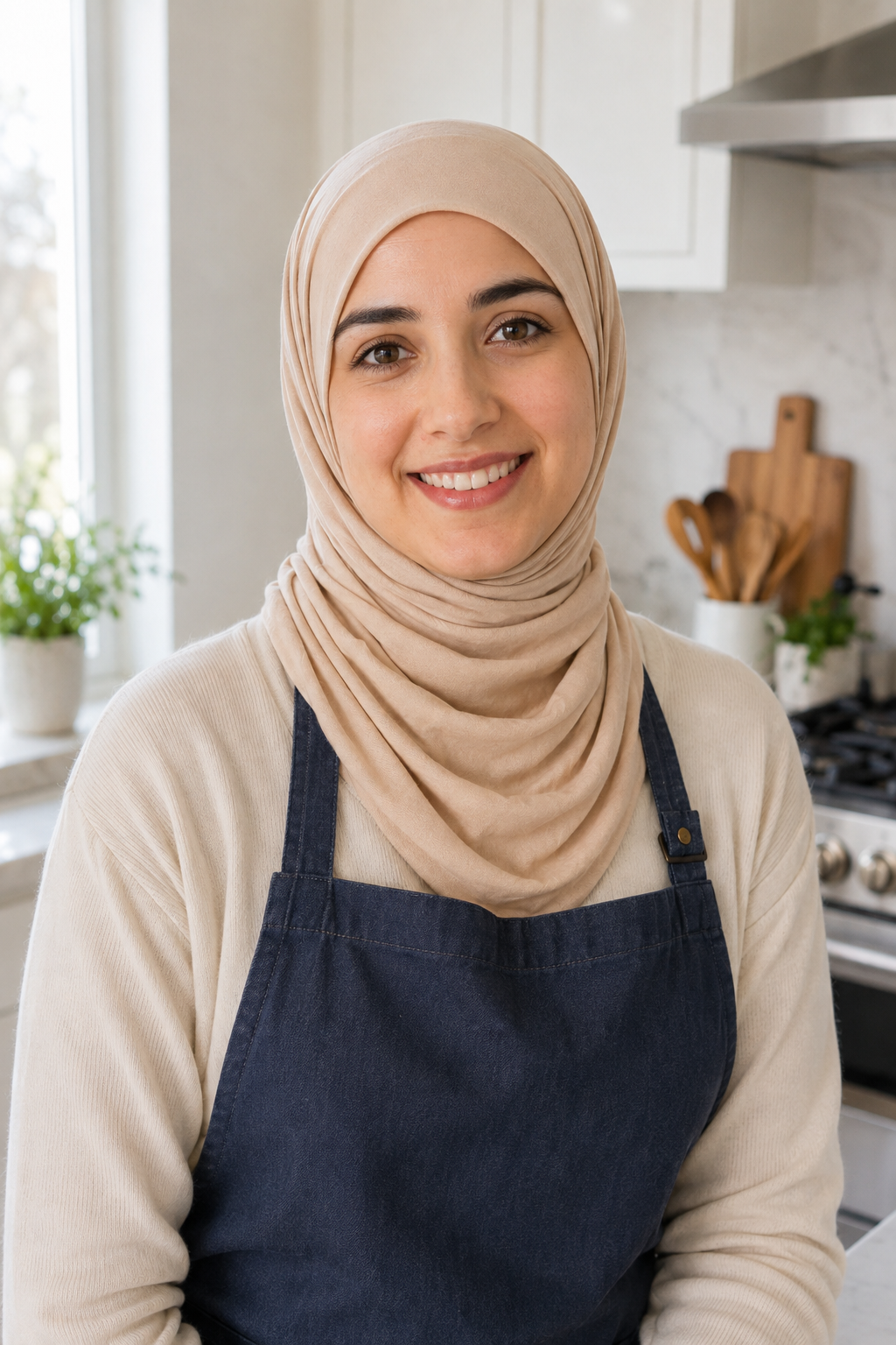 Mery, founder of The Savory Mama, smiling in her kitchen