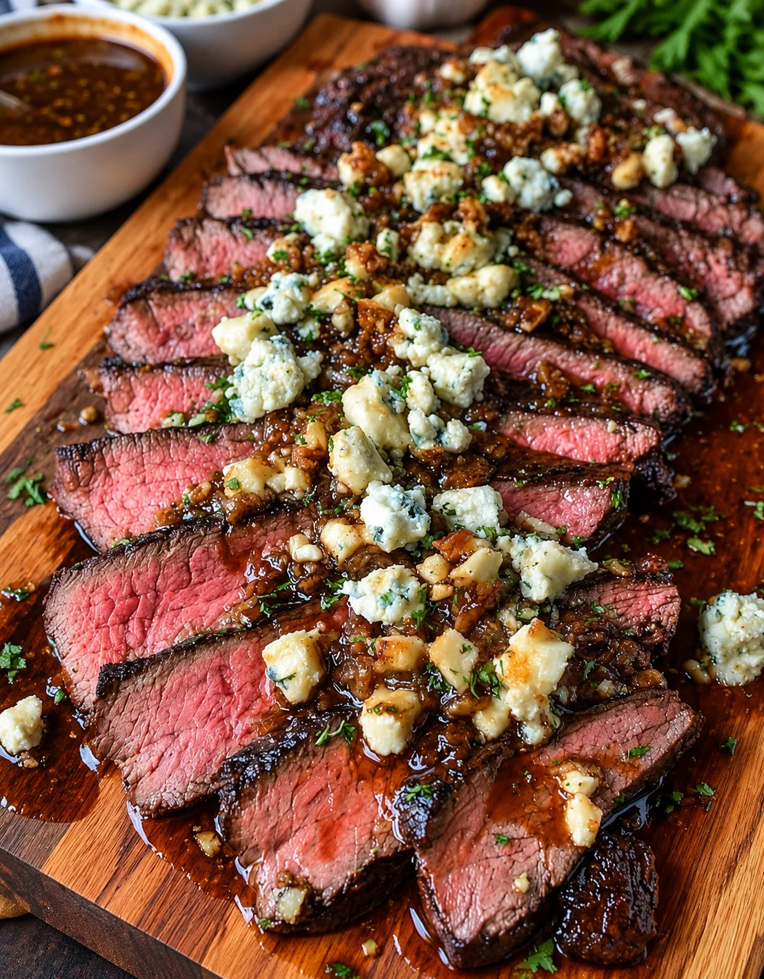 Balsamic Flank Steak with Blue Cheese