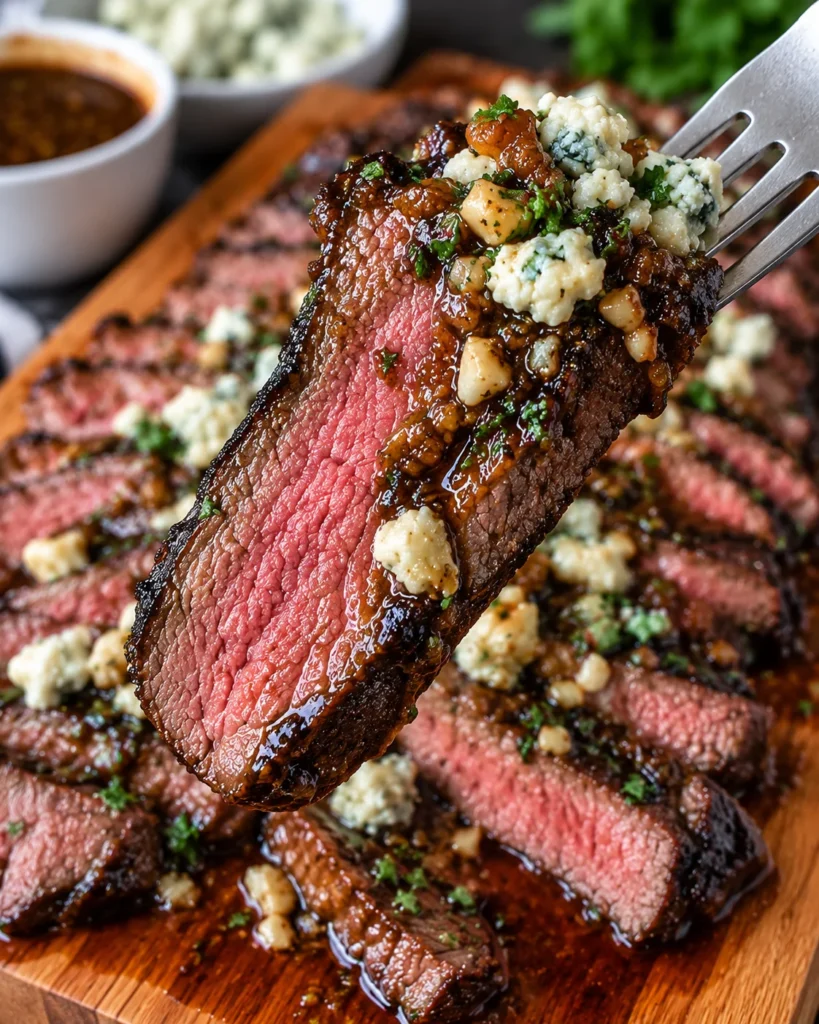 Balsamic Flank Steak with Blue Cheese