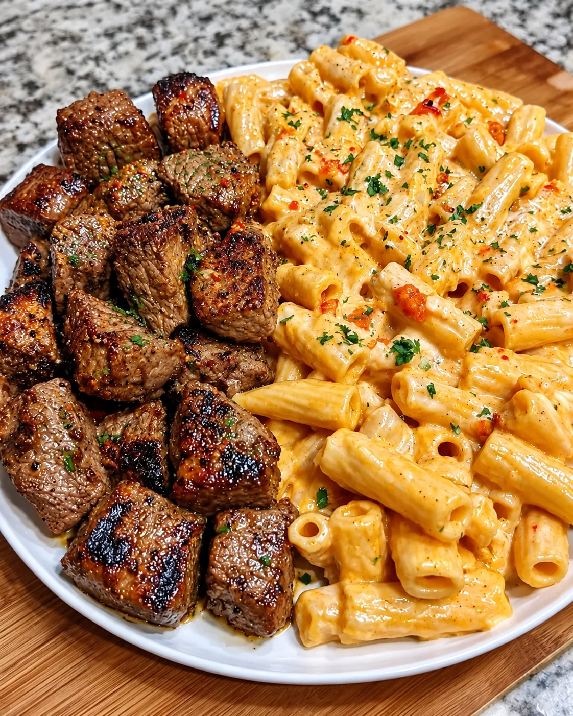 Cajun Steak Tips with Parmesan Penne
