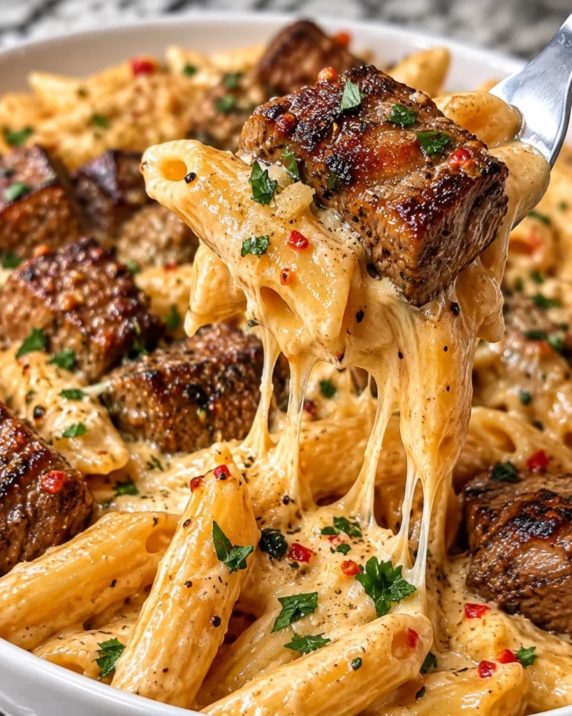 Cajun Steak Tips with Parmesan Penne