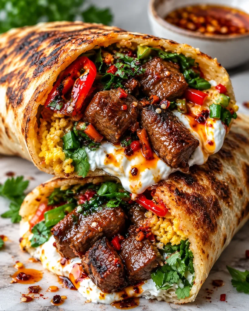 Crispy Beef Flatbread Wrap with Burrata Cream