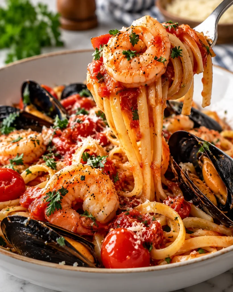 Easy Seafood Linguine Marinara
