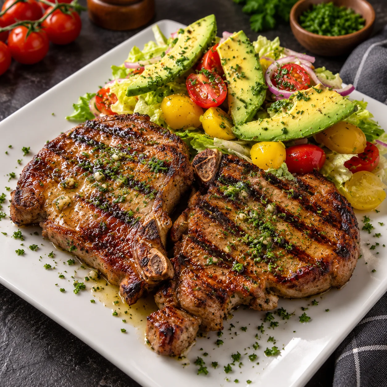 Grilled Pork Chops with Avocado Salad