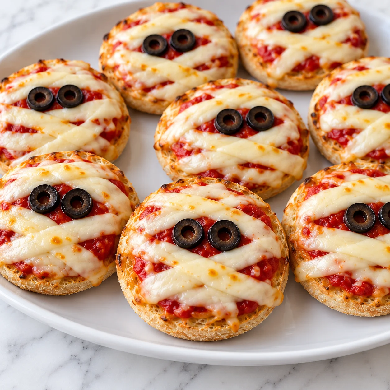 Easy Halloween Mummy Mini Pizzas